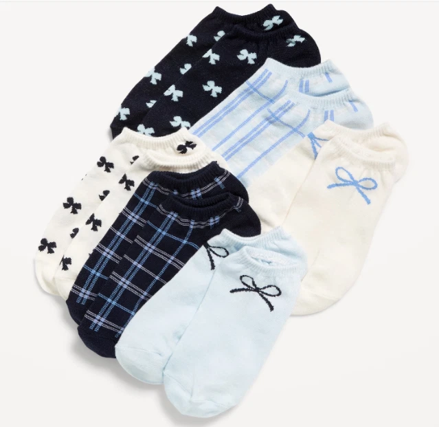 Old Navy Bows 袜子全新带标签 6 对 One SIZE 格子 — 第 1/1 张图片