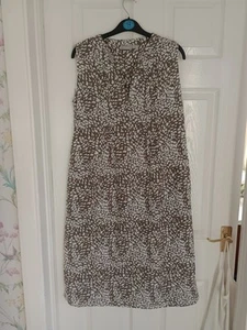 Size Small "FRANSA" Cotton & linen sleeveless summer dress, taupe & white colour - Picture 1 of 10