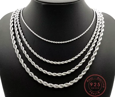 Kordelkette massiv aus echtem 925 Sterling Silber 2–4 mm Damen & Herren Geschenk - Bild 1 von 4