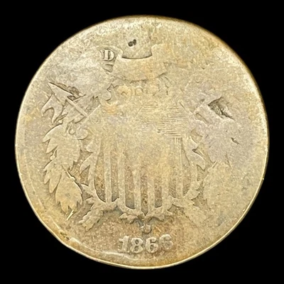 1865 Two Cent Piece 2c USA 2 Cents Antique Copper Coin - Image 1 of 2