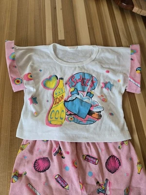 Винтажный редкий 1980-х розовый газированной воды поп девчачья рубашка брюки наряд комплект - Изображение 1 из 4