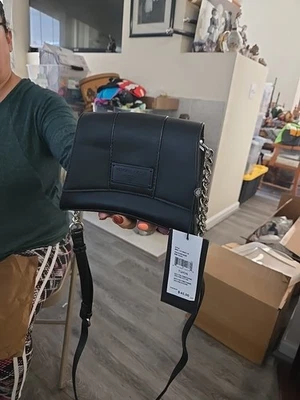 NEW Kendall + Kylie Black Chain Shoulder Bag Faux Patent-Leather Purse - Image 1 of 4