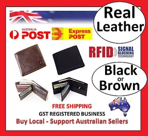 RFID Mens Womens Wallet Security Lined Full Grain Cow Leather BLACK BROWN M1 - Picture 1 of 6