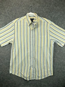 Saddlebred Mens Medium Shirt Yellow Blue Striped Button Down Short Sleeve Cotton - Picture 1 of 11