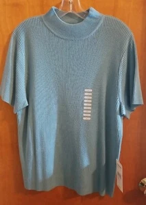 Misses L Studio Works high neck ceramic teal short sleeve sweater shirt NWT - Picture 1 of 1