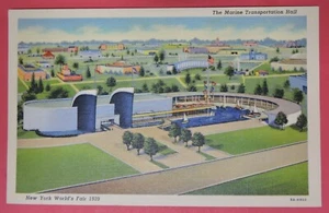 VTG POSTCARD-NEW YORK WORLDS FAIR 1939-THE MARINE TRANSPORTATION HALL-NY - Picture 1 of 2