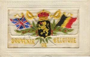 WWI, SOUVENIR DE BELGIQUE, FLAGS - Embroidered Silk Military Patriotic Postcard - Picture 1 of 2