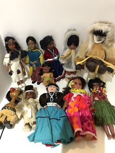 Lot of 11 Native American Dolls, Alaskan And Hawaiian Souvenir Dolls