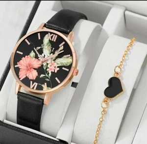 Soki ladies wristwatch   with hibiscus with heart shaped bracelet. FREE SHIPPING - Picture 1 of 4