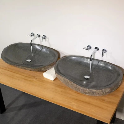 Flussstein Aufsatzwaschbecken 80 cm Stein Waschbecken Naturstein Bad wohnfreuden