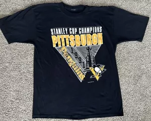 Vintage Pittsburgh Penguins T Shirt Large 1991 Stanley Cup Champion NHL Hockey - Picture 1 of 5