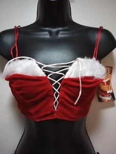 Shirley Sexy SANTA Red Velvet Crop Top Lace Up Bustier TOP ONLY reg $30 - Picture 1 of 4