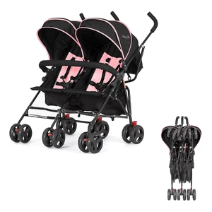 Dream on Me Volgo Twin Umbrella Stroller in Pink, Lightweight Double Stroller fo - Picture 1 of 12