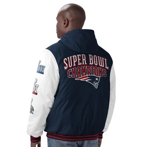 New England Patriots 6 Time Super Bowl Champions Spike Varsity Hooded Jacket - Picture 1 of 2