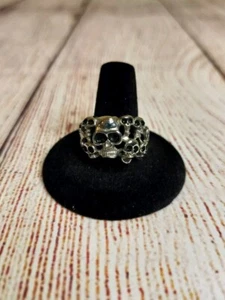 Spikes Stainless Steel "Skull Heads" Ring-Size 12-Biker-Chunky-Punk - Picture 1 of 7
