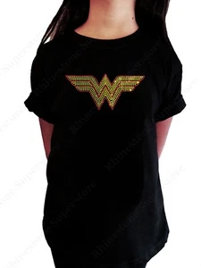 Girls Rhinestone T-Shirt " Wonder Woman " in Size 3 to 14 Available - Picture 1 of 2