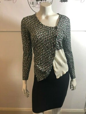 DRIES VAN NOTEN 7619 НАПЕЧАТАНО ТОНКИЙ ХЛОПОК РОЗОВЫЙ/ЗЕЛЕНЫЙ КАРДИГАН СВИТЕР SZ M - Изображение 1 из 4