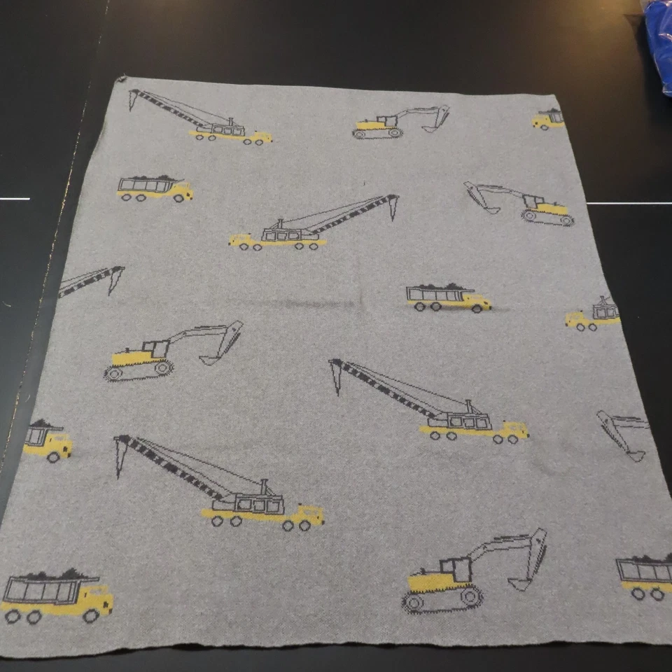Kanodia BABY BLANKET Construction Crane Security Gray Yellow Knit Throw Cotton Foto 1 de 4