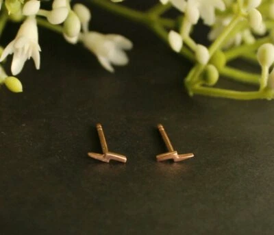 Lightening Bolt Ear Piercing 14k Solid Gold Mini Bar Nose Ear Piercing Jewelry. - Image 1 of 4