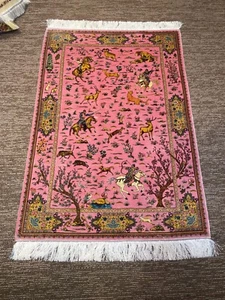 3 X 5 Feet Silk Rug High Quality Hunting Design PINK UNIQUE Rug 91 x 152 - Picture 1 of 3