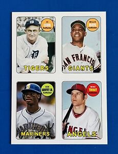 2013 Topps Archives 4 in 1 Stickers Cobb Mays Griffey Jr Trout 1969 Insert Card
