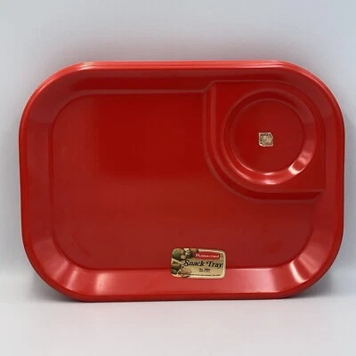 Vintage Rubbermaid 3850 Snack TV Tray Plate Cafeteria Camp Red 1980s Set Of 4 - Image 1 of 4