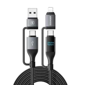 ESSAGER 4-w-1 Kabel do transmisji danych Wyświetlacz cyfrowy PD 100W Kabel szybkiego ładowania 2m - Zdjęcie 1 z 9
