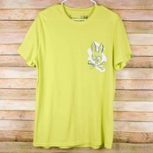 Psycho Bunny Mens L Neon Yellow Green Bunny Skull Graphic Logo Tee Tshirt Crew - Picture 1 of 5