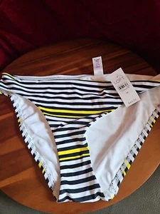 Ann Taylor LOFT Women's Black Yellow Stripes Swimsuit Bikini Bottoms Sz M - Picture 1 of 3
