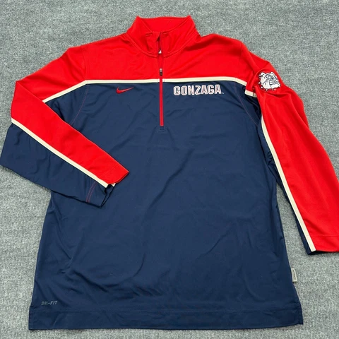 Nike Jacket Mens XL Blue Red 1/4 Zip Shirt Team NCAA Gonzaga Bulldogs Basketball Cover