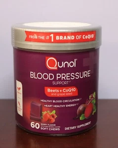 Qunol Blood Pressure Support Beets CoQ10 Grape 60 Berry Flavor Soft Chews 07/25 - Picture 1 of 5