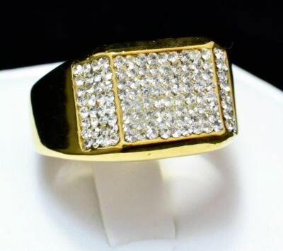 Nuevo Anillo Hombre ACABADO ORO 14K Tono Circonita Talla 7-13 Foto 1 de 4