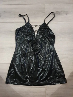 BNWOT Cottelli Collection Black Wet Look Lace Up Mini Dress Size Large - Image 1 of 4