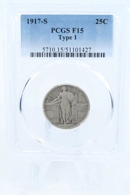 1917-S PCGS F15 Type 1 Standling Liberty Quarter Business Strike 25C - Image 1 of 2