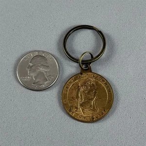Vintage St. Christopher Be My Guide Travel Patron Saint Keychain Key Ring #55737 - Picture 1 of 2
