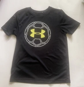 Under Armour Heat Gear Youth Medium Soccer Ball Graphic Loose Black T-Shirt - Picture 1 of 4