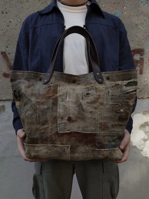 Reworked Heavy Duty Waxed Canvas Tote Bag  Vintage Army Military Avantgarde 1of1 - Image 1 of 4