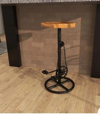 Metal Bike Bar Stool with Pedals, 16" x 16" x 32", Brown - Image 1 of 4