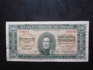 Uruguay 50 centesimos 1939 Banknote P-34 Old South American VF/F+ Serie O Note - Picture 1 of 2