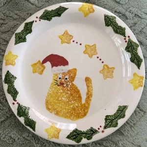 Vintage 1995 Kris Kat Signed 10” Christmas Cat Plate Art Pottery - Picture 1 of 5