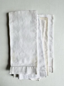 5 Vintage Hemstitched White Linen Tea Hand Towels 14x22” Diamond Pattern Damask - Picture 1 of 11