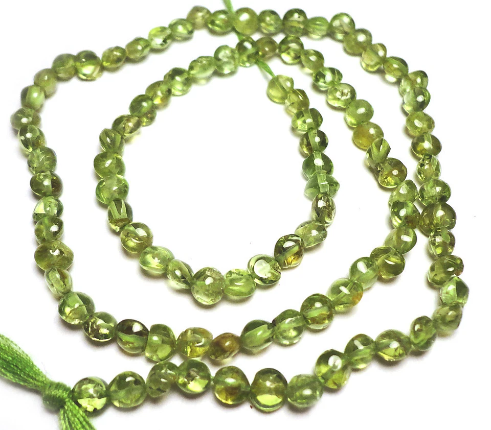 Grassy Green Peridot 4mm Puff Rounded Coin Beads 316S 14in Strand! 4x2mm - Image 1 of 1