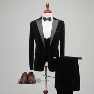 Men 2PC Velvet Slim Fit Suit Blazer Jacket Formal Dinner Prom Coat Tops suit - Picture 1 of 19