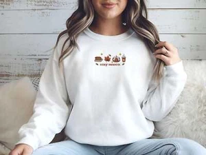 Cozy Fall Vibes Sweatshirt | Embroidered Heavy Blend with Autumn-Inspired Design - Picture 1 of 10