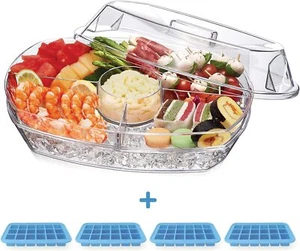 Appetizer Serving Tray on Ice with 4 Ice Tray Chilled Food Bowl with Compartment - Picture 1 of 6