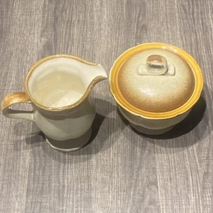 Vintage Mikasa Vollkorn E8000 Milchkännchen und überdachte Zuckerschüssel Japan Steinzeug - Bild 1 von 8