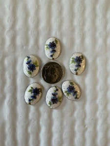 6 Pieces Vintage Guilloche Enamel Findings Cabochons Floral Cloisonne 1950-60’s - Bild 1 von 3