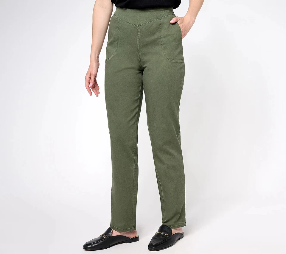 #1320 Denim & Co. Pull On Front V-Yoke Petite Jeans with Pockets Size LP - Image 1 of 1