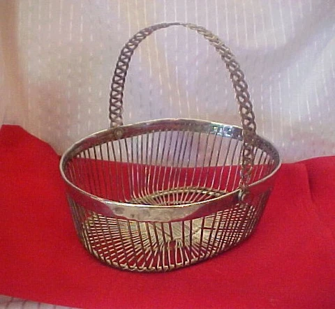Vintage Silver Metal Wire Fruit Bread Basket Handmade Braided Handle Cover