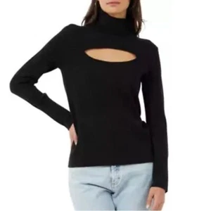 French Connection Baby Soft Cut Out Turtleneck Sweater S Black - Picture 1 of 5